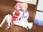  bad_id bad_pixiv_id blonde_hair bow closed_eyes dress flower frills full_body hair_bow hair_ornament looking_at_viewer low_twintails luize mary_janes multiple_girls nanatuki13 no_hat no_headwear on_floor open_mouth pink_hair puffy_sleeves red_dress red_eyes ribbon sandals sara_(touhou) sash shoes short_hair short_sleeves side_ponytail sitting smile socks touhou touhou_(pc-98) twintails white_dress white_legwear 