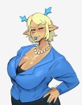 2026 2_horns 5_fingers absurd_res anthro antlers bedroom_eyes bent_arm big_breasts biped black_bottomwear black_clothing black_pants blonde_eyebrows blonde_hair blue_antlers blue_clothing blue_eyes blue_fingernails blue_horn blue_lips blue_lipstick blue_nails blue_nose blue_shirt blue_topwear blush bottomwear breasts button_(fastener) carol_holiday cleavage clothed clothed_anthro clothed_female clothing colored_fingernails colored_nails curved_eyebrows deer deltarune digital_drawing_(artwork) digital_media_(artwork) ear_tuft ears_aside eyebrow_through_hair eyebrows eyelashes female fingernails fingers fully_clothed fully_clothed_anthro fully_clothed_female fur fur_tuft gem glistening glistening_antlers glistening_breasts glistening_clothing glistening_eyelids glistening_hair glistening_horn glistening_lips glistening_nose glistening_shirt glistening_topwear hair half-closed_eyes hand_on_hip hand_on_own_hip hi_res horn humanoid_hands inner_ear_fluff iris jewelry light_body light_fur light_hair lips lipstick looking_at_viewer makeup mammal mature_anthro mature_female monotone_background nails narrowed_eyes necklace new_world_deer pants pearl_(gem) pearl_necklace portrait pose pupils reindeer seductive shirt short_hair signature simple_background smile smiling_at_viewer snout solo standing tan_blush tan_body tan_breasts tan_ears tan_fur tan_inner_ear_fluff thedarkzircon three-quarter_portrait three-quarter_view topwear translucent translucent_hair tuft undertale_(series) white_background white_jewelry white_necklace white_sclera wide_hipped_anthro wide_hipped_female wide_hips