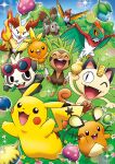  :3 ^_^ absurdres artist_request berry_(pokemon) bird black_sclera blue_eyes blue_sky braixen buck_teeth bunnelby chespin claws closed_eyes closed_mouth coin colored_sclera commentary dedenne english_commentary eyewear_on_head fang fangs fire fletchinder flower food fruit gold grass hawlucha highres holding holding_stick koban_(gold) leaf_in_mouth lum_berry meowth official_art one_eye_closed open_mouth oran_berry orange_eyes outdoors outstretched_arms pancham passho_berry pecha_berry pikachu pink_flower pokemon pokemon_(anime) pokemon_(creature) pokemon_focus pokemon_the_series:_xy rawst_berry red-framed_eyewear sitrus_berry sky smile sparkle spread_arms stick sunglasses teeth third-party_source torchic tree upper_teeth_only white_flower yellow_eyes yellow_flower 