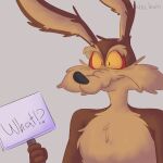 1:1 anthro cabo_lexin canid canine canis comic coyote hi_res looney_tunes male mammal offscreen_character sign solo surprised warner_brothers wile_e._coyote