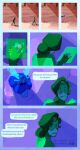  2girls 2gong_(9ujin_) colored_skin commentary english_commentary flying following frown gem_(steven_universe) green_skin highres holographic_touchscreen homeworld_gem_uniform lapis_lazuli_(thefaeriemerchant) multiple_girls original outdoors peridot_facet_6c4t_cut_2xj skirt steven_universe surprised thefaeriemerchant walking water wings 