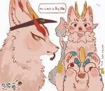 1_horn 2026 adopted_(lore) adoptive_brother_(lore) adoptive_sibling_(lore) ambiguous_feral ambiguous_gender antlers bixie_(fabulous_beasts) blue_body blue_fur blush brother_(lore) brothers_(lore) clothing clown_makeup clown_nose copyright_name dialogue digital_drawing_(artwork) digital_media_(artwork) electronics english_text fabulous_beasts feral front_view fur googly_eyes green_eyes grey_eyes group half-closed_eyes hat headgear headphones headset headwear hi_res horn inner_ear_fluff looking_at_viewer lunnanathalia male_(lore) monotone_body monotone_fur multicolored_body multicolored_fur mythological_creature mythology narrowed_eyes paws pixiu qilin_(chinese_mythology) quadruped red_body red_fur shaded sibling_(lore) sibuxiang_the_kirin_(fabulous_beasts) simple_background soft_shading speech_bubble text tianlu_(fabulous_beasts) trio tuft two_tone_body two_tone_fur visor_cap white_background white_body white_fur yellow_horn