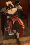 abs anthro areola armor balls bedroom_eyes biceps clothing clothing_aside dialogue digital_media_(artwork) ear_piercing english_text feet fingers foreskin fur genitals hair half-erect hi_res holding_object holding_weapon humanoid_genitalia humanoid_penis inside looking_at_viewer male mammal medieval medieval_armor murid murine muscular muscular_anthro muscular_male narrowed_eyes navel neisa nipples partially_retracted_foreskin pecs penis piercing rat rodent seductive smile solo speech_bubble tail talking_to_viewer teeth text toes walking warrior weapon