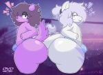 absurd_res anthro ass_to_ass big_bulge big_butt blue_clothing blue_thong blue_underwear bubble_butt bulge butt calypso_(lukazmx_oc) canid canine city city_background clothed clothing dragon dragon_tail duo dvd eyelashes femboy hair hi_res leg_markings male mammal markings md13_sa md13sa_(oc) mythological_creature mythological_scalie mythology narrowed_eyes piercing ponytail purple_body purple_hair scalie short_ponytail signature tail thick_thighs thigh_markings thong thong_only topless underwear underwear_only white_body