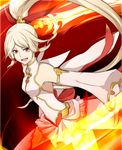  bare_shoulders blonde_hair boots breasts detached_sleeves fire gradient gradient_background hair_ornament lailah_(tales) long_hair open_mouth ponytail red_eyes rose_(tales) skirt sword tales_of_(series) tales_of_zestiria thigh_boots thighhighs weapon 