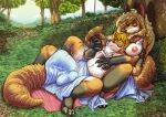 2026 3_toes 5_fingers anthro areola arm_markings balls_outline beard bedding biped black_body black_fur black_markings black_nose blanket blonde_hair breasts brother_(lore) brother_and_sister_(lore) bulge canid canine claws detailed_background detailed_bulge digit_ring digital_media_(artwork) digitigrade duo eyes_closed facial_hair feet female female_anthro finger_claws fingers firecat fox fur genital_outline gloves_(marking) goatee grass hair hand_holding hand_on_chest head_between_breasts husband husband_and_wife incest_(lore) incest_marriage jewelry kit_(kitsune_youkai) kitsune_youkai leg_markings long_hair lying male male/female male_anthro mammal markings married_couple mouth_closed nature navel nipples nude nude_anthro nude_female nude_male on_back orange_body orange_fur orange_tail outside pink_areola pink_inner_ear pink_nipples plant resting ring sheath_outline sibling_(lore) sister_(lore) snout socks_(marking) tail toe_claws toes tree wedding_ring whiskers white_beard white_body white_breasts white_facial_hair white_fur wife