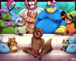 accessory alien alien_humanoid amphibian anthro atari avian balls bandage bandaged_arm belly big_balls bird bisexual bob_velseb bobcat bodily_fluids body_hair booki_(character) breasts brown_body bubsy_(series) bubsy_4d bubsy_bobcat bulge bullfrog_(captain_laserhawk) canid canine canis canon_x_oc captain_laserhawk:_a_blood_dragon_remix clothing disney drooling felid feline female fizz_(lol) frog fur furniture genitals gerson_boom gesture glistening glistening_body glistening_breasts glistening_skin gloves green_body group hair hand_gesture handwear happy_trail hat headgear headwear hi_res hoodie human humanoid imminent_sex king_dedede kirby_(series) league_of_legends looking_at_viewer looking_down lynx male male/male mammal mask meme moobs mostly_nude multicolored_body multicolored_fur multicolored_hair murderdroid_(artist) necktie nintendo nipples orange_body overweight overweight_male pattern_background penguin penis pillow piper_perri_surrounded plushie raccoon_dog reptile riot_games saliva scalie simple_background small_penis smile sofa suggestive sylvia_(wander_over_yonder) tanuki tencent topwear trio turtle two_tone_body two_tone_fur two_tone_hair undertale_(series) v_sign wander wander_over_yonder wolf zbornak