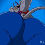 1:1 2026 alien antennae_(anatomy) anthro biker_mice_from_mars black_nose blue_bottomwear blue_clothing blue_pants bottomwear buckteeth butt butt_focus clothing eye_patch eyewear fabfelipe fur grey_body grey_fur hi_res looking_back looking_down low-angle_view male mammal modo_(bmfm) mouse murid murine pants red_eyes rodent solo tail teeth tom_holland_butt_shot yellow_sclera