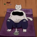 1:1 absurd_res anthro barefoot bed bottomwear catherine_(fattydelta) catnip clothing denim denim_bottomwear denim_clothing dirty domestic_cat donas_glaseadas_(team) drug_paraphernalia drugged drugs fattydelta feet felid feline felis female female/female_symbol female_symbol furniture gender_symbol hi_res jeans lesbian_pride_colors lgbt_pride mammal marijuana on_bed overweight overweight_anthro overweight_female pants pride_colors sexuality_symbol sitting sitting_on_bed slightly_chubby slightly_chubby_anthro slightly_chubby_female smoke smoking smoking_pipe solo substance_intoxication symbol tail topwear torn_bottomwear torn_clothing torn_jeans torn_pants