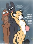 2026 absurd_res anthro black_eyes black_nose blush bodily_fluids breasts brown_body brown_fur cheetah communal_shower cotton_tail digital_media_(artwork) directional_arrow ears_down english_text eyes_closed felid feline female female_peeing fur genital_fluids genitals grey_body grey_fur group hi_res kink_discovery lagomorph leporid locker_room loofah lupopossum mammal markings multicolored_body multicolored_fur navel nipples nude open_mouth opie_(lupopossum) peeing peeing_in_shower pink_nose pivoted_ears rabbit shower signature simple_background spots spotted_markings text tile tile_wall tongue trio urine voyeur vulva wall_(structure) watersports whispering wide_eyed yellow_body yellow_fur