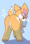 2026 anus balthasar_kemo blue_background blush blush_stickers bow_tie brown_body brown_fur cel_shading countershading deer digital_drawing_(artwork) digital_media_(artwork) female female_feral feral fur fur_markings genitals head_accessory heart_(marking) heart_reaction hooves hummingmint looking_back mammal markings multicolored_body multicolored_fur narrowed_eyes quadruped rear_view sanrio scut_tail shaded short_tail simple_background solo tail two_tone_body two_tone_fur unguligrade vulva white_body white_countershading white_fur