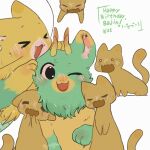 >o< 1:1 2026 2_horns ambiguous_feral ambiguous_gender bajing_(fabulous_beasts) black_eyes blush brother_(lore) brothers_(lore) brown_body clay_creature cuddling dated digital_drawing_(artwork) digital_media_(artwork) domestic_cat dragon eastern_dragon erliang_(fabulous_beasts) fabulous_beasts facial_markings felid feline felis feral flat_colors flesh_fang front_view fur gloves_(marking) green_body green_fur group happy happy_birthday head_markings hi_res horn hybrid inner_ear_fluff looking_at_another lunnanathalia male_(lore) mammal markings monotone_body monotone_fur muzzle_(marking) mythological_creature mythological_scalie mythology one_eye_closed open_mouth open_smile paws pivoted_ears quadruped scalie sibling_(lore) simple_background smile tuft white_background yellow_body yellow_fur yellow_horn
