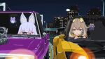  2girls :3 ahoge animal_ear_fluff animal_ears aviation_obstruction_lighting baiyuu blue_hair blush bridge building car city colored_inner_hair commentary copyright_logo copyright_notice cowlick double-parted_bangs dragon_girl dragon_horns dragon_wings driving earrings engine english_commentary fast_&amp;_furious fox_ears fox_girl hair_between_eyes hair_ornament highway horns jewelry lamppost logo mazda mazda_rx-7 mazda_rx-7_fd motor_vehicle multicolored_hair multiple_girls muscle_car night official_art orange_car phase_connect pixel_art purple_car purple_eyes racing rear-view_mirror rear-view_mirror_charm red_eyes sidelocks sky star-shaped_pupils star_(symbol) symbol-shaped_pupils tenma_maemi the_fast_and_the_furious:_tokyo_drift theo_(tenma_maemi) tokyo tokyo_rainbow_bridge utatane_nasa v-shaped_eyebrows veilside virtual_youtuber white_hair wings yellow_horns yellow_pupils yellow_wings 