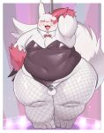 0907_kapi anthro balls belly blush chastity_cage chastity_device clothing fishnet_clothing fishnet_leggings fishnet_legwear generation_3_pokemon genitals hi_res leggings legwear male naughty_face nintendo overweight playboy_bunny playboy_outfit pokemon pokemon_(species) pole solo stripper_pole thick_thighs wide_hips zangoose