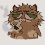 1:1 anthro blunt brown_body brown_fur caracal_(genus) das_(character) digital_media_(artwork) disshix domestic_cat drugs felid feline felis fur green_eyes hi_res male mammal markings meme red_eyes smoke smoking solo spots spotted_body spotted_fur sticker stoned substance_intoxication tan_body tan_fur tired_eyes