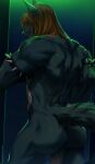 2026 anthro armband artist_name back_muscles backsack balls black_body black_fur brown_hair butt canid canine canis digital_media_(artwork) fur genitals hair male mammal momobeda muscular muscular_anthro muscular_male nude nude_anthro nude_male pointy_ears portrait prick_ears rear_view sky solo spiked_armband spikes star starry_sky tail text three-quarter_portrait wolf