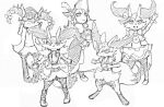 2017 accessory ambiguous_anthro ambiguous_gender anthro biped black_and_white bonnet boots bottomwear bow_ribbon bow_tie braided_pigtails braixen canid clothing coat cosplay_pikachu_(costume) digital_media_(artwork) digitigrade dipstick_tail dress eyelashes eyewear footwear front_view frown full-length_portrait generation_6_pokemon gesture glasses graduation_cap group hair_accessory hair_bow hair_ribbon hakamori_aqua headgear headwear japanese_description looking_at_viewer lucha_libre_mask mammal markings mask monochrome nintendo object_in_tail pokemon pokemon_(species) portrait ribbons shoes simple_background skirt snout spiral_glasses sports_mask sportswear standing stick stick_in_tail tail tail_markings topwear translated_description waving waving_at_viewer white_clothing white_coat white_topwear wrestling_mask