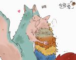 2026 ambiguous_feral ambiguous_gender artist_name canid canine canis canon_couple cel_shading cheek_tuft claws copyright_name countershading digital_drawing_(artwork) digital_media_(artwork) domestic_dog duo ellipsis fabulous_beasts facial_tuft felid feline feral fur fur_tuft green_body green_fur heart_reaction hi_res lunnanathalia male_(lore) mammal maomaolei_(fabulous_beasts) multicolored_body multicolored_fur mythological_creature mythology nibbling nonbinary_(lore) on_hind_legs onomatopoeia panhu_(fabulous_beasts) paws quadruped rainbow_body rainbow_fur rear_view red_claws shaded shaking simple_background sound_effects text tremble_lines trembling tuft twitter_handle two_tone_body two_tone_fur watermark white_background white_body white_countershading white_fur