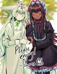 :3 aeternus alternative_fashion animal_humanoid anime_style blush bow_ribbon brown_body brown_hair brown_skin canid canid_humanoid canine canine_humanoid cat_humanoid clothing dandelion demeter_(aeternus) dress duo english_text eyelashes felid felid_humanoid feline feline_humanoid female fennec_fox fennec_fox_humanoid flower fox fox_humanoid generation_6_pokemon gesture goomy goomyloid goth gothic_lolita grey_clothing grey_dress grey_hair hair hand_gesture hestia_(aeternus) hi_res humanoid j-fashion lolita_(fashion) long_hair mammal mammal_humanoid nintendo pale_skin plant pokemon pokemon_(species) text thumbs_up true_fox white_eyes