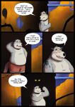 2026 absurd_res black_nose bottomwear brok_the_investigator changedbass clothing comic cowcat_games detailed_background dialogue english_text eyes_closed fur generic_rat_(brok_the_investigator) grey_body grey_fur hi_res male mammal murid murine open_mouth overweight overweight_male rat rodent shorts solo tattoo text