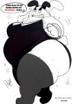 absurd_res angry anthro belly big_belly big_butt butt clothing embarrassed english_text fake_ears fake_rabbit_ears fishnet_clothing fishnet_legwear hi_res lagomorph legwear leporid long_ears male mammal moobs overweight playboy_bunny playboy_outfit rabbit rinhatsuyuki senzei sharp_teeth solo teeth text