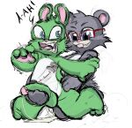 absurd_res anthro balls bear bear_nuts bodily_fluids crack_bear duo eyewear fur genitals green_body green_fur grey_body grey_fur hi_res limeysalad male male/male mammal nerd_bear pink_nose sex tongue tongue_out