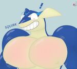 300redhun amphibian anthro big_muscles big_pecs exclamation_point generation_6_pokemon greninja grin half-length_portrait hi_res huge_pecs inflatable looking_at_own_chest looking_down male multicolored_body multicolored_skin muscular nintendo pec_expansion pec_inflation pecs permanent_smile pink_eyes pokemon pokemon_(species) portrait shocked smile solo squirk two_tone_body two_tone_skin