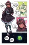 absurd_res aeternus alternative_fashion animal_humanoid anime_style blush brown_body brown_hair brown_skin canid canid_humanoid canine canine_humanoid cat_humanoid clothed clothing comic dandelion demeter_(aeternus) dialogue dress duo english_text fangs felid felid_humanoid feline feline_humanoid female fennec_fox_humanoid flower fox_humanoid fully_clothed goomyloid goth gothic_lolita grey_clothing grey_dress grey_hair hair hestia_(aeternus) hi_res humanoid j-fashion lolita_(fashion) mammal mammal_humanoid official_art pale_skin planet plant smile space standing teeth text white_eyes