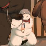 1:1 absurd_res anthro balls bdsm belly big_nipples big_penis black_penis blue_eyes bodily_fluids brown_body buckteeth collar cuff_(restraint) distracting_watermark erection faceless_character faceless_male feet flaccid foot_on_balls foreskin frown genital_fluids genitals grey_hair group hair hands_behind_back hi_res holding_leash holding_object humanoid_genitalia humanoid_penis id_card kneeling lagomorph leash leashed_collar leporid male mammal moobs nipple_piercing nipple_ring nipples nude overweight penis piercing precum rabbit raised_head restraints ring_piercing shackles side_view slave standing teeth trio u5j0fmj4vngrt8a unretracted_foreskin vein veiny_penis watermark worried_face
