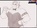 2025 5_fingers anthro armband arms_bent art_program_in_frame biped black_bow_tie blush blush_lines bow_tie bowser claws clothed clothed_anthro clothed_male clothing confident confident_anthro confident_male crossdressing cuffs_(clothing) digital_drawing_(artwork) digital_media_(artwork) english_description eyebrows eyeshadow feeniroir finger_claws fingers gesture grey_armband grey_eyebrows grey_eyeshadow grey_hair hair half-length_portrait hand_gesture hand_on_hip hand_on_own_hip heart_symbol king koopa leotard long_tail looking_down makeup male mario_bros monochrome nintendo one_eye_closed pointing pointing_at_self portrait royalty scales scalie sharp_teeth shell shirt_collar short_hair simple_background sketch solo spiked_armband spiked_shell spiked_tail spikes spikes_(anatomy) standing strapless_clothing strapless_leotard tail teeth thick_eyebrows toothy_grin white_background white_body white_claws white_eyes white_scales white_sclera white_shell white_spikes white_tail