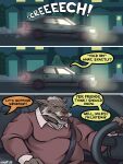 2026 3:4 absurd_res angry anthro beard body_hair boomer_(nanoff) canid canine canis car chest_hair clothing comic dialogue driving english_text facial_hair hi_res male mammal mature_anthro mature_male moobs mustache nanoff night offscreen_character onomatopoeia overweight overweight_anthro overweight_male pawpads seat_belt solo sound_effects speech_bubble sweater text topwear vehicle wolf