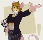 5_fingers absurd_res alternative_fashion ambiguous_feral ambiguous_gender american_opossum anthro black_clothing black_topwear bottomwear brg9u brown_hair clothed clothed_anthro clothed_female clothing digital_media_(artwork) domestic_pet duo ear_piercing female feral fingers fishnet_clothing fishnet_topwear fully_clothed fully_clothed_anthro fully_clothed_female fur furries_with_pets gesture hair hand_gesture hi_res jewelry long_tail mammal marsupial murid murine necklace open_clothing open_topwear pants pattern_bottomwear pattern_clothing pattern_pants piercing pink_nose rat red_eyes ring ring_piercing rodent short_hair signature simple_background size_difference smaller_feral smile striped_bottomwear striped_clothing striped_pants stripes tail tan_body teeth topwear virginia_opossum whiskers