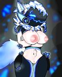 anthro blue_body blue_fur female fur genitals hi_res machine nathan_thai nude protogen small_waist solo standing vulva wide_hips