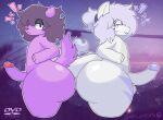 absurd_res anthro ass_to_ass balls big_butt big_penis bubble_butt butt calypso_(lukazmx_oc) canid canine city city_background dragon dragon_tail duo dvd eyelashes femboy genitals hair hi_res huge_butt humanoid_genitalia humanoid_penis leg_markings male mammal markings md13_sa md13sa_(oc) mythological_creature mythological_scalie mythology narrowed_eyes penis penis_size_difference piercing ponytail purple_balls purple_body purple_hair scalie short_ponytail signature tail thick_thighs thigh_markings white_balls white_body