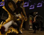 3d_(artwork) animal_genitalia animal_penis anthro big_butt big_penis butt detailed_background digital_media_(artwork) domestic_cat dragon duo equine_genitalia equine_penis felid feline felis genitals hi_res jojo's_bizarre_adventure jojo_pose male male/male mammal mayu_(azuki) menacing_approach mythological_creature mythological_scalie mythology nardoragon pawpads paws penis peq42 peq_(peq42) scalie stardust_crusaders