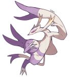 2026 3_fingers 3_toes action_pose ambiguous_gender anthro batten12 claws featureless_crotch feet fingers generation_5_pokemon hi_res mienshao multicolored_body nintendo open_mouth pokemon pokemon_(species) pose purple_eyes signature simple_background solo toe_claws toes two_tone_body whiskers white_background