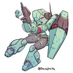 1:1 antennae_(anatomy) armored_body bandage battle_damage beam_rifle blue_visor chibi daisyd2 explosives female glowing glowing_eyes grenade grey_thighs gun gundam hi_res holding_gun holding_object holding_ranged_weapon holding_rifle holding_shield holding_weapon keychain living_machine looking_at_viewer machine mecha missile_pod mobile_suit mobile_suit_gundam mobile_suit_gundam:_char's_counterattack monoeye ranged_weapon rgm-89_jegan rifle robot scar scars_all_over shield solo teal_body thick_thighs thrusters visor watermark weapon