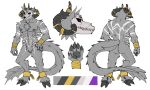 2025 4_horns 5_fingers abs anthro arm_markings barbell_piercing belly belly_markings biceps biped black_claws black_horn black_pawpads bone bracelet butt claws color_swatch curved_horn deltoids demon digital_drawing_(artwork) digital_media_(artwork) finger_claws fingerpads fingers frill_(anatomy) front_view full-length_portrait fur grey_body grey_fur hand_on_hip hand_on_own_hip head_horn headshot_portrait hi_res hooves horn jewelry kharvyn_threx'maor_(furryandthotdestroyer) krisha288 latissimus_dorsi leg_bracelet male male_anthro markings model_sheet monotone_body monotone_fur mouth_closed multi_horn muscular muscular_anthro muscular_male nipple_barbell nipple_piercing nipples nude nude_anthro nude_male obliques pawpads pecs piercing pointy_ears portrait prick_ears purple_eyes rear_view serratus sharp_teeth shoulder_markings side_view skull skull_head snout solo tail tail_frill tail_ridge teeth trapezius unguligrade white_markings