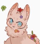 2026 absurd_res ambiguous_feral ambiguous_gender artist_name blue_eyes blush cat_smile cel_shading clover_(plant) clover_leaf digital_drawing_(artwork) digital_media_(artwork) domestic_cat felid feline felis feral flower_on_head four_leaf_clover front_view fur fur_tuft half-length_portrait hi_res leaf looking_at_viewer lunnanathalia male_(lore) mammal monotone_body monotone_fur neck_tuft plant portrait shaded shanque_(fabulous_beasts) simple_background solo text tuft twitter_handle watermark white_background white_body white_fur