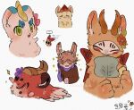 2025 2_horns ambiguous_anthro ambiguous_feral ambiguous_gender anthro antlers artist_name biped blue_body blue_fur blush brown_body brown_fur brown_horn cel_shading chinchilla chinchillid clothing copyright_name deer digital_drawing_(artwork) digital_media_(artwork) ear_piercing fabulous_beasts fangs feral flower_on_head food front_view fur fur_tuft green_eyes group hand_fan handpaw head_tuft hi_res holding_food holding_object horn inner_ear_fluff jinjiao_(fabulous_beasts) lagomorph leporid looking_at_viewer lunnanathalia lying male_(lore) mammal mask monotone_body monotone_fur multicolored_body multicolored_fur multiple_images mythological_creature mythology open_mouth paws piercing pixiu portrait rabbit red_body red_fur rodent scarf shaded sibuxiang_the_deer_(fabulous_beasts) side_view simple_background slim slim_ambiguous slim_anthro sweater tan_body tan_fur taotie_(fabulous_beasts) teeth text tianlu_(fabulous_beasts) topwear tuft tuye_(fabulous_beasts) twitter_handle two_tone_body two_tone_fur waddling_head watermark wearing_mask white_background white_body white_fur