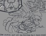 anal ball_gag balls chastity_cage chastity_device collar duo eagle's_eye_(pavocristatus) english_text equid equine eyewear fluffy from_behind_position gag genitals glasses hasbro humus_dream_(pavocristatus) kirin_(mlp) latex leash male male/male mammal monochrome my_little_pony mythological_creature mythological_equine mythology pavo_cristatus pegasus profanity sex sketch text unsupported_chastity_cage wings