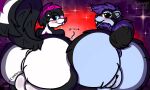 5:3 absurd_res anthro anus balls big_balls big_butt black_body black_fur blue_body blue_eyes blue_fur bodily_fluids butt churning_balls duo fangs felid feline female fur genital_fluids genitals half-closed_eyes hi_res huge_butt hybrid looking_at_viewer looking_back male male/female mammal mephitid narrowed_eyes nub nude presenting presenting_hindquarters purple_body purple_fur raised_tail red_eyes sabertooth_(anatomy) samy_(samylestinker) samylestinker seductive shade_(shadeaoiyuki) skunk squish squishing_ass tail teeth tongue tongue_out vaginal_fluids vulva white_body white_fur