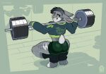 anthro athletic athletic_male bottomwear butt butt_focus clothing exercise hi_res hoodie juxtapex lagomorph leg_warmers legwear looking_back male mammal mirror shadow shorts simple_background smile solo squats topwear weightlifting workout workout_clothing workout_equipment