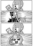  4koma astrologian_(final_fantasy) bkub bkub_duck comic commentary dragoon_(final_fantasy) fictional_persona final_fantasy final_fantasy_xiv greyscale lalafell monochrome simple_background tarot 