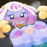  1girl absurdres anus bar_censor black_gloves black_thighhighs blush breath censored clitoris cloak colored_skin commentary_request crying fingerless_gloves gloves hair_ornament highres kirby_(series) kirby_and_the_world_beyond lucky777 lying multicolored_hair mysterious_girl_(kirby_and_the_world_beyond) no_panties no_sclera nose_blush on_back open_mouth purple_eyes purple_hair purple_skin pussy pussy_juice raised_inner_eyebrows rayman_limbs saliva sidelocks skindentation solo spread_legs spread_pussy spreading_own_pussy steam steaming_body sweat tears thighhighs trembling two-sided_cloak two-sided_fabric two-tone_hair urethra wavy_mouth white_hair yellow_cloak 