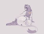 anthro big_butt butt butt_focus digital_media_(artwork) female fur generation_5_pokemon hair hand_on_leg hand_on_thigh hi_res huge_butt looking_at_viewer looking_back looking_back_at_viewer mammal mienshao nintendo nude pokemon pokemon_(species) presenting rear_view simple_background solo tail thick_thighs unyin wide_hips