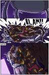 2025 4_horns 5_fingers abs annoyed anthro arm_markings back_wings bed biceps big_muscles biped black_body black_membrane black_wings blue_clothing blue_topwear bone border cast chest_markings closed_smile clothed clothed_anthro clothed_male clothing comic curved_horn deltoids demon digital_drawing_(artwork) digital_media_(artwork) dragon duo end_page english_text european_mythology eyes_closed fingers folded_wings front_view full-length_portrait fur furniture furryandthotdestroyer grey_body grey_fur head_horn heart_clothing heart_symbol heart_underwear hi_res horn kharvyn_threx'maor_(furryandthotdestroyer) latissimus_dorsi leg_markings lying lying_on_bed male markings membrane_(anatomy) membranous_wings mouth_closed multi_horn muscular muscular_anthro muscular_male mythological_creature mythological_scalie mythology notched_wings obliques on_back on_bed on_side onomatopoeia pecs pink_clothing pink_underwear portrait purple_background red_clothing red_underwear scalie serratus sharp_teeth simple_background skull skull_head small_comic smile snout sound_effects tail tail_markings teeth text topless topless_anthro topless_male topwear underbite underwear underwear_only vaghar_(furryandthotdestroyer) western_dragon white_border wings yellow_markings