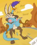 2026 3_toes 4_fingers 5:6 anthro anthro_on_anthro anthro_penetrated anthro_penetrating anthro_penetrating_anthro anthrofied areola avian balls bar_emanata beak big_areola big_breasts biped bird bite_mark black_eyebrows black_nose blue_body blue_feathers blue_tail bodily_fluids breasts brown_body brown_fur brown_tail canid canine canis carrying_another carrying_partner claws clenched_teeth cloud coyote crossgender cuculiform digital_drawing_(artwork) digital_media_(artwork) duo emanata english_description english_text erection eyebrows eyelashes eyes_closed feather_hair feathers feet female female_anthro female_penetrated fingers fur genital_fluids genitals glistening glistening_nose hi_res interspecies long_ears looking_pleasured looking_up looney_tunes male male/female male_anthro male_penetrating male_penetrating_female mammal meatboom motion_lines mountain mtf_crossgender neck_grab new_world_ground_cuckoo nipples non-mammal_breasts non-mammal_nipples non-mammal_vulva nude nude_anthro nude_female nude_male open_beak open_mouth orange_beak outside penetration penile penile_penetration penis penis_in_vagina pink_areola pink_nipples pseudo_hair reverse_stand_and_carry_position road_runner_(looney_tunes) roadrunner scuted_legs scutes sex spread_legs spreading standing standing_sex sweat tail tail_feathers tan_balls tan_body tan_fur tan_inner_ear tan_penis teeth text toe_claws toes tongue tongue_out vaginal vaginal_penetration vulva warner_brothers wile_e._coyote