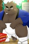 2026 anthro asian_clothing balls bear censored clothing east_asian_clothing flaccid genitals hi_res humanoid_genitalia humanoid_hands humanoid_penis japanese_clothing kemono male mammal micropenis overweight overweight_male penis shibatanukiti small_penis smoking solo