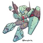 1:1 antennae_(anatomy) armored_body bandage battle_damage beam_rifle blue_visor breasts chibi daisyd2 explosives female glowing glowing_eyes grenade grey_breasts grey_thighs gun gundam hi_res holding_gun holding_object holding_ranged_weapon holding_rifle holding_shield holding_weapon keychain living_machine looking_at_viewer machine mecha missile_pod mobile_suit mobile_suit_gundam mobile_suit_gundam:_char's_counterattack monoeye nipple_covers ranged_weapon rgm-89_jegan rifle robot scar scars_all_over shield solo teal_body thick_thighs thrusters visor watermark weapon